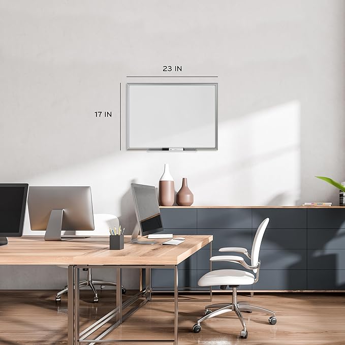 U Brands Magnetic Dry Erase Board White Board, 24" x 18", Silver Aluminum Frame, Includes Marker