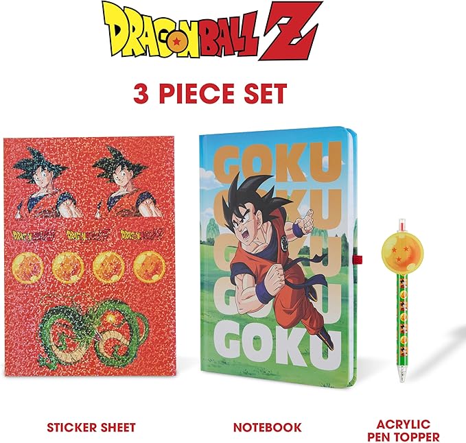 Culture Fly Kids Stationary Set for Girls and Boys - Dragon Ball Z Journal Kit with Notebook, Acrylic Pen Topper, Sticker Sheet - Cute Stationery Kit for School, Writing, Drawing, Gifts