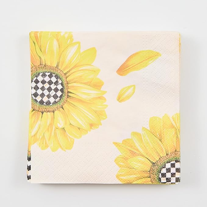 MACKENZIE-CHILDS Pack of 20 Cocktail Paper Napkins, Stylish Paper Napkins for Parties and More, Sunflower