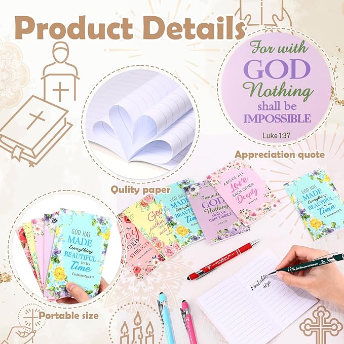 50 Pcs Christian Gifts for Women Inspirational Religious Plastic Tumbler Bible Verse Makeup Bag Ballpoint Pens Keychains Church Spiritual Gifts for Faith Pastor's Wife Birthday