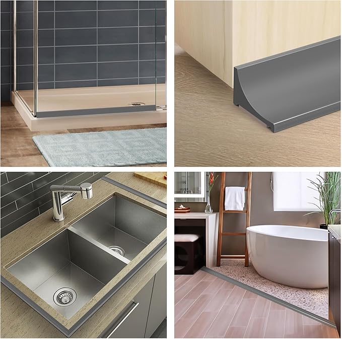 39Inch Shower Threshold Water Dam, Self-Adhesive Silicone Shower Barrier Water Stopper Shower Door Bottom Seal Strip Shower Splash Guard for Bathroom Kitchen Bathtub
