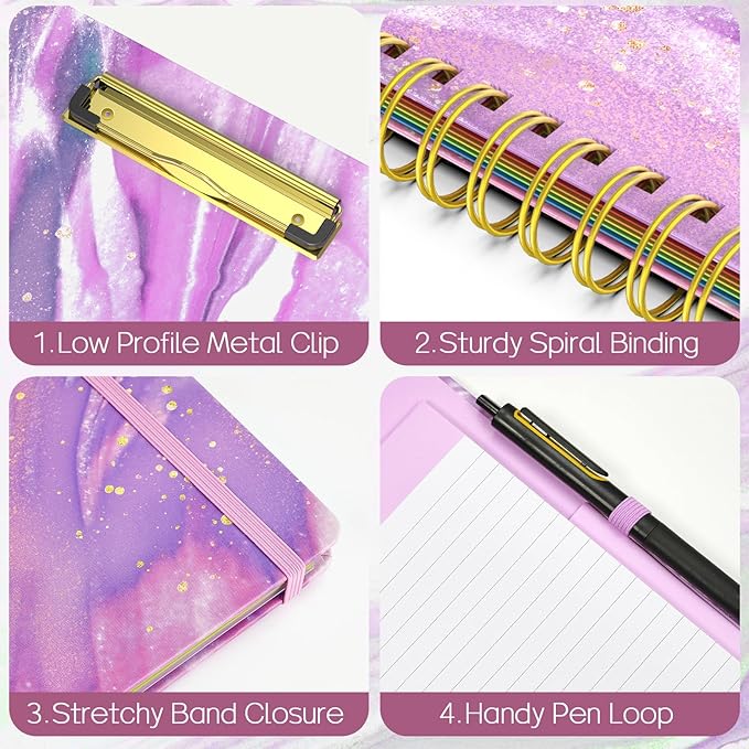 Sooez Clipboard Folio with Refillable Notepad, Folder with 10 Storage Pockets for Letter Size, Spiral Clipboard Notebook, Cute Portfolio for School, Office & Nursing