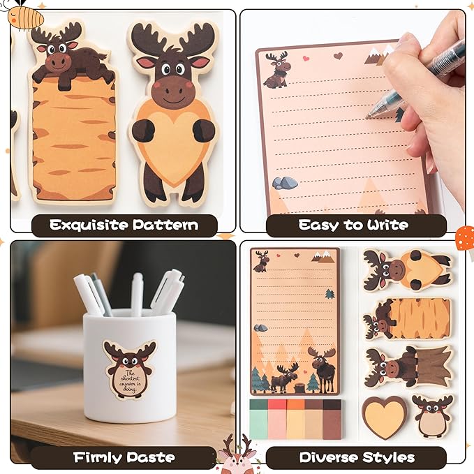 B1ykin Cute Sticky Notes Set - I Just Really Like Moose Self-Stick Notes Pad, 550 Sheets Writing Memo Pages Sticky Notepad for Teacher Appreciation Gifts, School Office Party Supplies (Heart Moose)