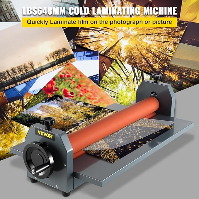VEVOR Manual Cold Roll Laminator Commercial Professional 25 Inch 1.18" Thickness Foldable Roll Laminating Machine Vinyl Photo Film Mounting Laminator for Uses 25" Max Film Width