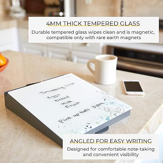 ECR4Kids MessageStor Dry-Erase Glass Board Memo Station, Desk Organizer, Botanical (Pack of 4)