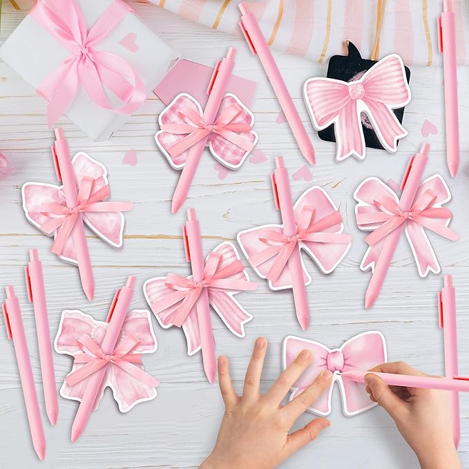 Bright Colors Sticky Notes - 72 Pcs Pink Bow Super Sticky Notes Pens Ribbons Set Strong Adhesive Self-Stick Sticking Power Memo Note Pads Page Markers Office Products School Supplies