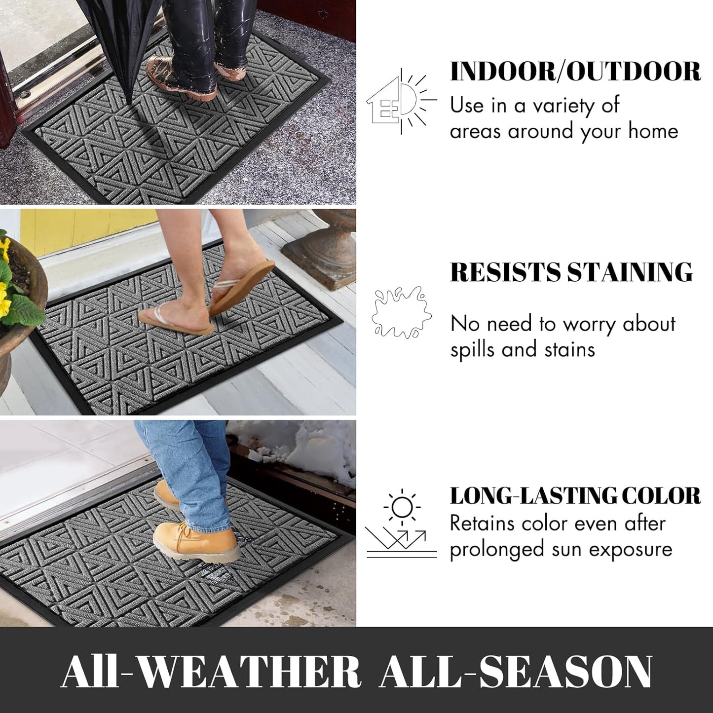 Yimobra Large Door Mat 36x24, All-Weather Waterproof Non-Slip Welcome Matt Outdoor, Heavy Duty Non Slip Doormat for Entryway for Patio and Garage Indoor, Easy Clean, Grey