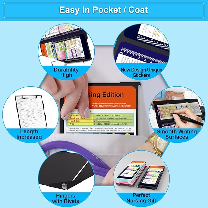 Nursing Clipboard Foldable Pocket Size-Nursing Edition Cheat Sheets Aluminum 3 Layers Foldable Clipboard Nursing Nurse Clipboard Foldable fits in Nurses Doctors(Black)
