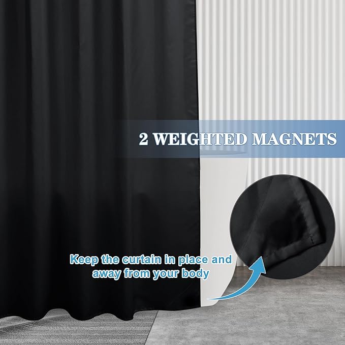 Nasitos Long Fabric Shower Curtain Liners 2 Pack - W72 x H78 - Water Resistant & Lightweight Cloth Shower Curtains for Bath Tub, Soft Hotel Quality, Machine Washable (Black, Magnets Included)
