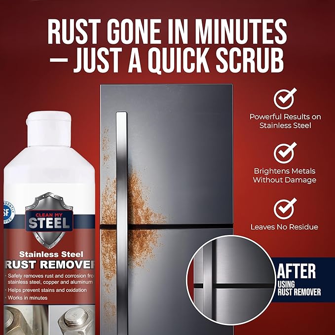 Stainless Steel Rust Remover and Stain Cleaner | NSF Approved | Non-Toxic & Food Safe | Quickly Cleans Commercial Equipment, Appliances, Grills, Sinks, and Tools â€“ 1 liter