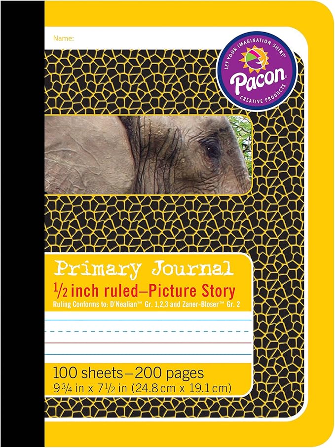 Pacon® Primary Composition Book, Book Bound, D'Nealian/Zaner-Bloser, 1/2" x 1/4" x 1/4" Picture Story Ruled, 9-3/4" x 7-1/2", 100 Sheets, Pack of 6