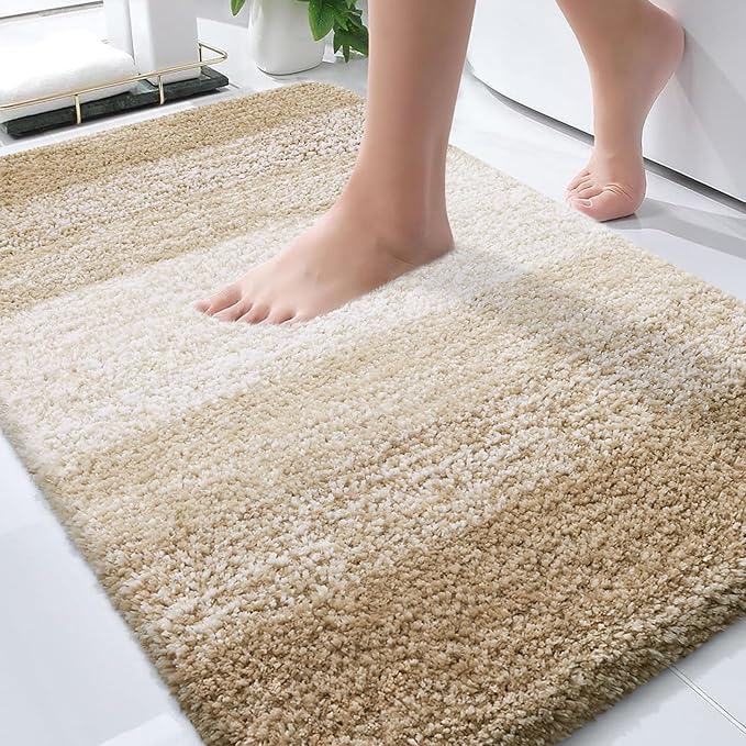 OLANLY Bathroom Rugs Mat 36x24, Extra Soft Absorbent Microfiber Bath Rugs, Rubber Backing, Quick Dry, Machine Washable Bath Mats for Bathroom Floor, Tub and Shower, Home Decor Accessories, Tan