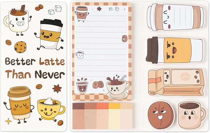 B1ykin Cute Sticky Notes Set - Better Latte Than Never Self-Stick Notes Pad, 550 Sheets Writing Memo Pages Sticky Notepad for Teacher Appreciation Gifts, School Office Party Favors Supplies (Latte)