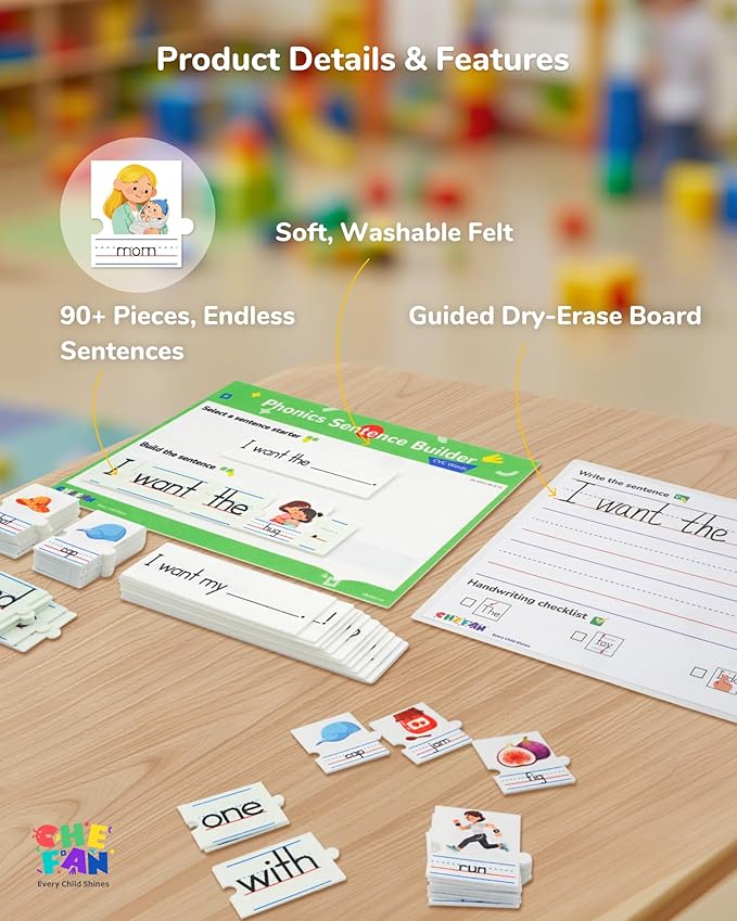 Phonics Sentence Builder, CVC Word Games for Kids, Sentence Building & Sight Words Flash Cards, Learn to Read Handwriting Practice, Preschool Kindergarten Homeschool & Speech Therapy