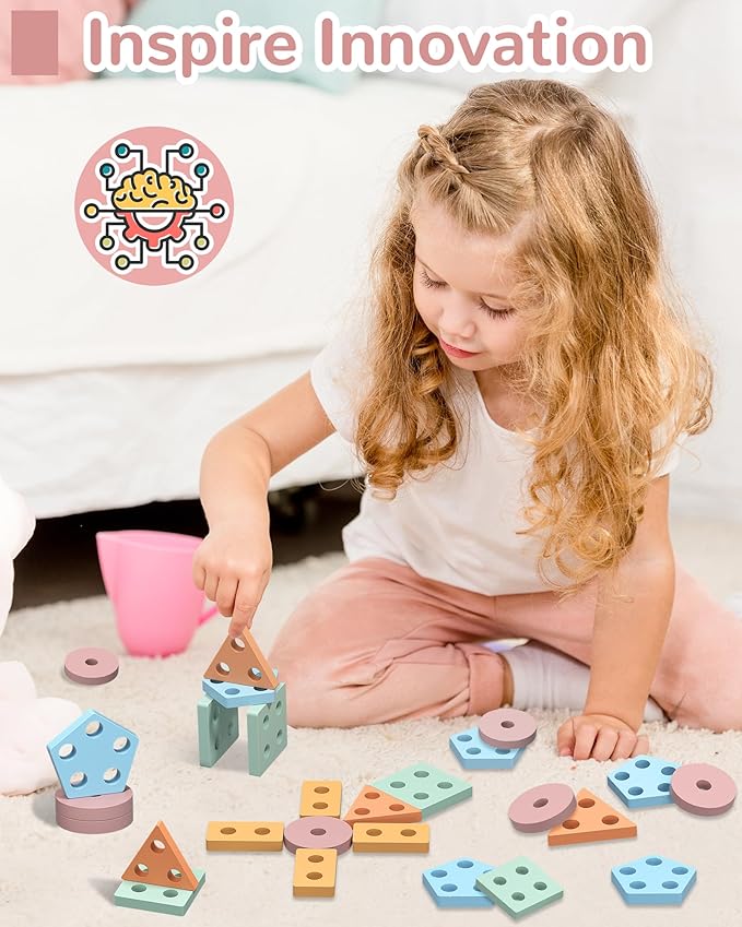 Montessori Toys for 1 2 3 Year Old Boy Girl, Toys for Ages 2-4 Toddlers Kids Baby, 1 2 Year Old Birthday Gifts, Wooden Learning Puzzles Easter Basket Stuffers Toys for Toddlers 1-3