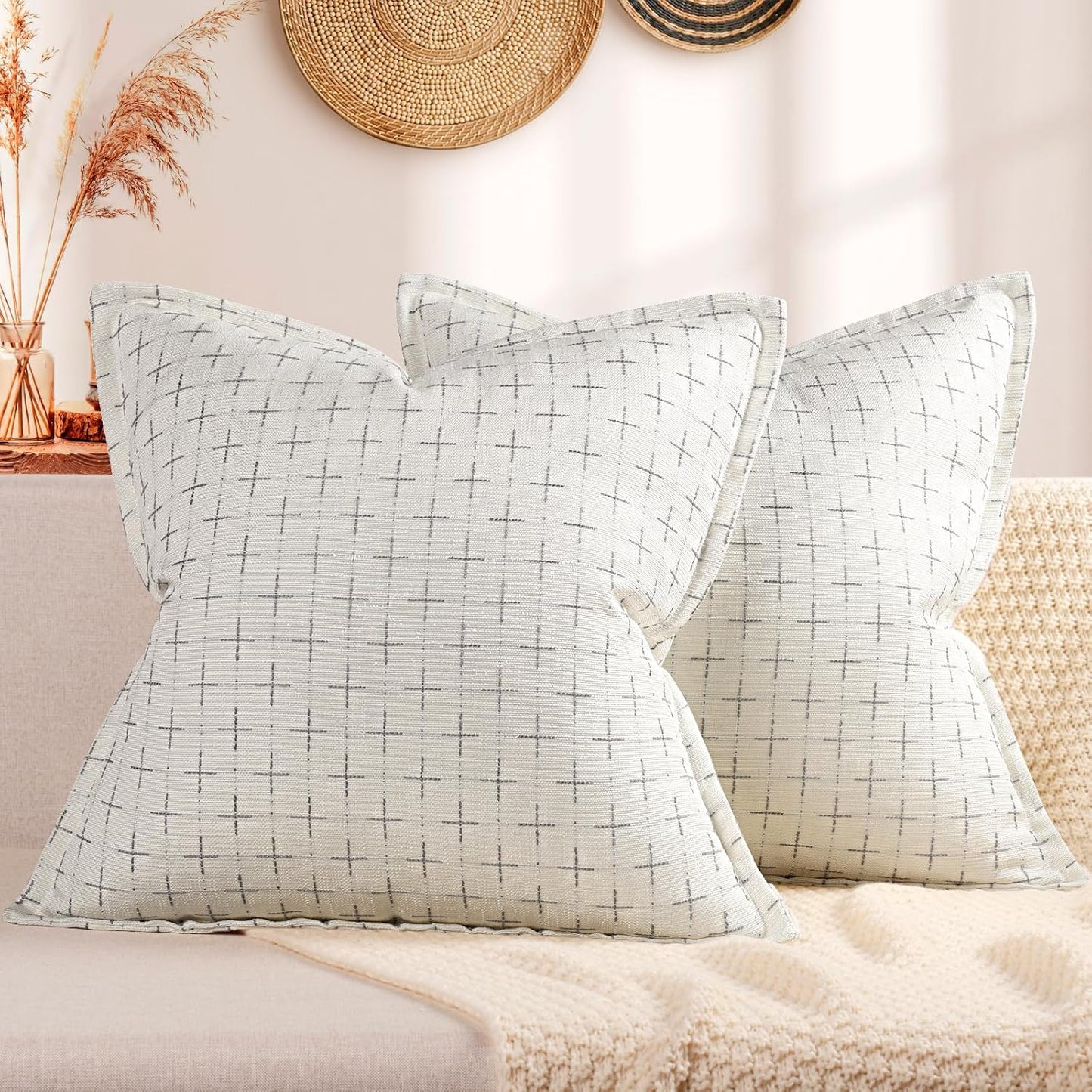 ZWJD Pillow Covers 26x26 Set of 2 Soft Polyester Textured Pillow Covers with Stylish Flange Edge Cozy Farmhouse Throw Pillows for Couch Bed Sofa Living Room