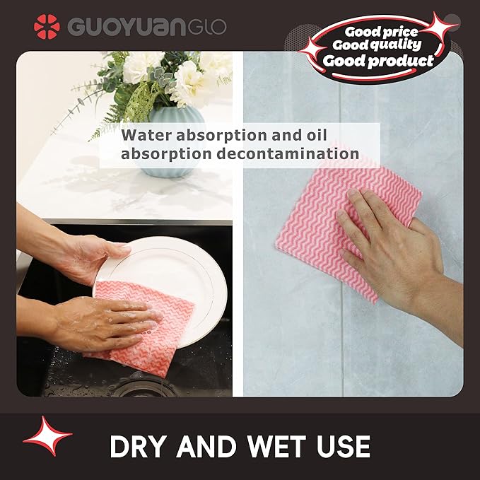 Disposable Cleaning Cloths Reusable Dsih Cloths for Kitchen Disposable Dish Rag Dry Fast 11.8x11.8 inch Pack of 100, Red