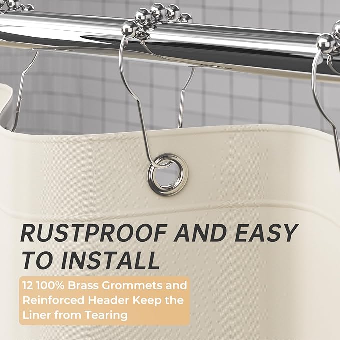AmazerBath Plastic Shower Curtain Liner, 72 x 72 Inches EVA 8G Heavy Duty Beige Waterproof Weighted Thick Bathroom Curtain with 3 Clear Weights and 12 Rustproof Grommet Holes
