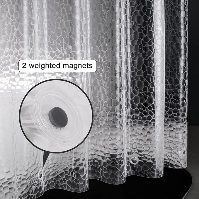 UFRIDAY Stall Shower Curtain Liner 48 x72 inches, Clear EVA Narrow Size 3D Cube Shower Liner with 2 Bottom Magnets, Water Resistant for Bathtubs, Semi Transparent