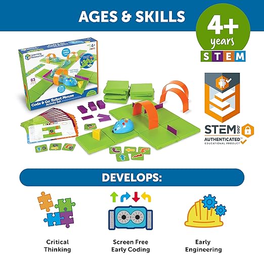Learning Resources Code & Go Robot Mouse Activity Set - Robotics Kit For Kids, Pet Coding, STEM Games, Screen Free Activities, Engineering Science Kit, Toddler Interactive Games, Gifts For Boys