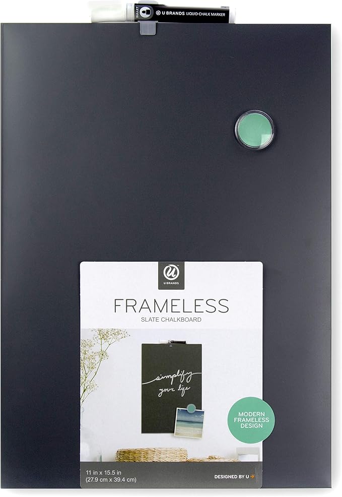 U Brands Magnetic Chalkboard, 11" x 15.5", Frameless, Premium Matte Surface, Includes Marker and Magnet