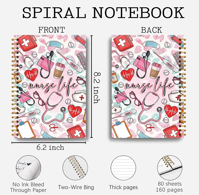 Preppy Pink Nurse Notebook - Nurse Appreciation Gifts, Registered Nurse RN Gifts, School Nurse Gifts, Nurse Practitioner Gifts, Nurse Office Supplies, Nurse Life Spiral Notebook 5.5x8.3