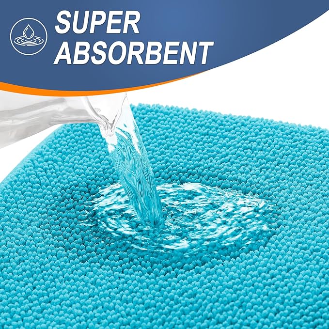 OLANLY Thick Memory Foam Bath Mats Rugs 44x24, Extra Soft Absorbent Bathroom Rug, Quick Dry Bath Mat, Non-Slip, Machine Washable Carpet for Bathroom, Tub and Shower, Home Decor Accessories, Aqua Sky