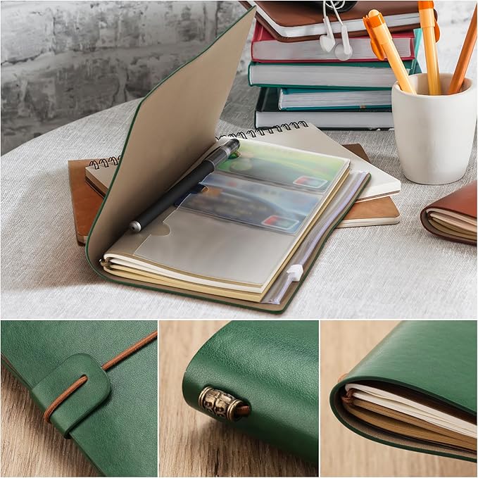 PRSTENLY Graduation Gifts Leather Journal, Graduation Gifts for Her Him 140 Page Refillable Journal, High School University College Graduation Gift Ideas for Women Men(Green)