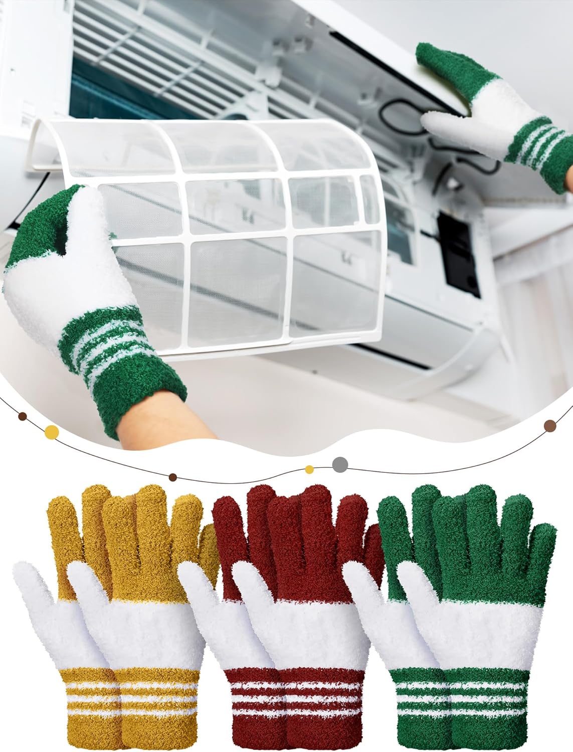 Patelai 3 Pairs Microfiber Plant Dusting Gloves Leaf Cleaning Gloves for Indoor Plants, Blinds, Furniture, House(Large,Red, Green, Yellow)