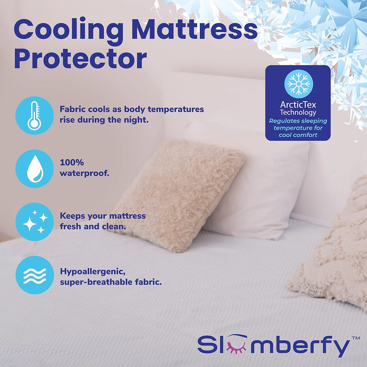 Cal King Size Waterproof Cooling Mattress Protector by Slumberfy - Premium Skin-Safe Cover, Natural Fabric with ArcticTex Technology, Noiseless Quilted Mattress Cover - 72x84 in.
