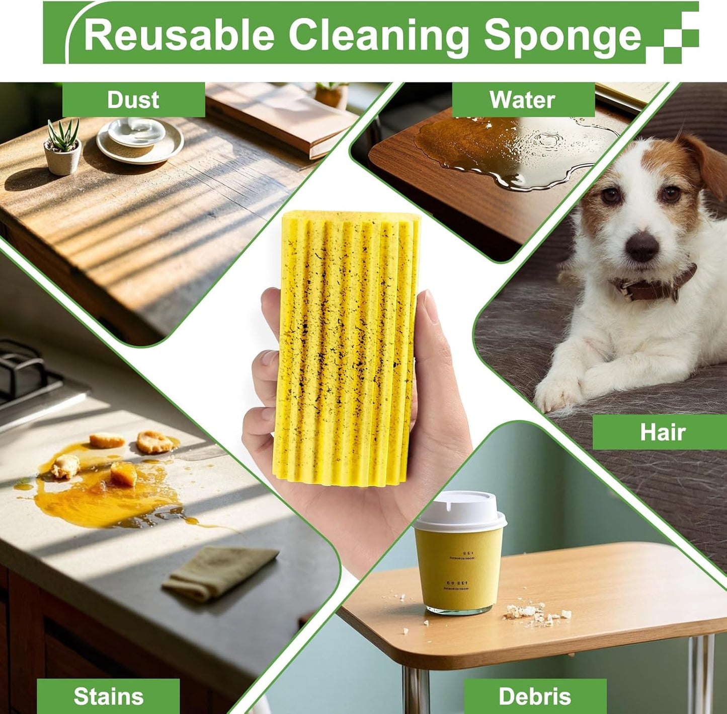 4-Pack Damp Clean Duster Sponge Brush for Cleaning Blinds, Glass, Baseboards, Vents, Railings, Mirrors, Window Track Grooves and Faucets (Yellow)
