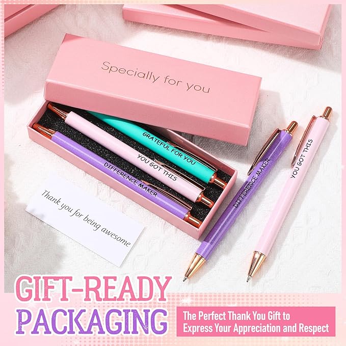 Tenceur 50 Pcs Pink Thank You Gifts for Women Bulk Employee Appreciation Gift Set with 30 Luxury Ballpoint Pens 10 Greeting Cards and 10 Gift Boxes for Teacher Nurse Coworker Volunteers(Appreciate)