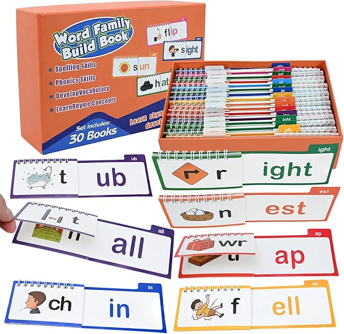 30 Read and Rhyme Flip Books for Kids, Word Family Phonics Flash Cards for Toddlers, Kindergarten & Homeschool Preschool Learning Activities, Sight Words Games for Ages 3+