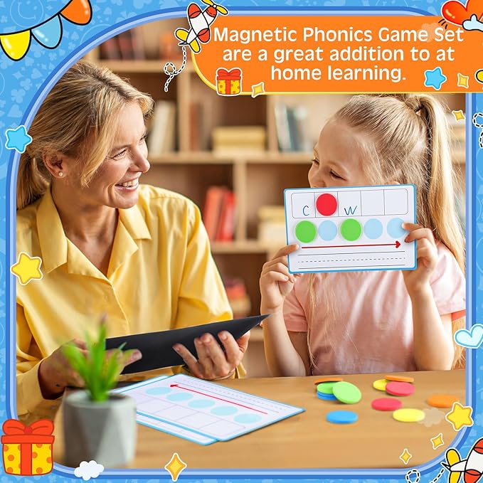 Nezyo 10 Pcs Phonemic Awareness Games Dry Erase Board Phonics Games with Magnetic Button and Pen Educational Gift for Kindergarten Classroom Kids Letter Sound Science Reading (Blue)