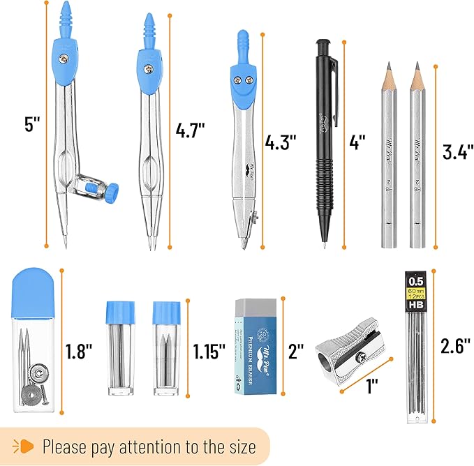 Mr. Pen- Geometry Set, 15 pcs, Blue, 6 Inch Swing Arm Protractor, Divider, Set Squares, Ruler, Compasses and Protractor