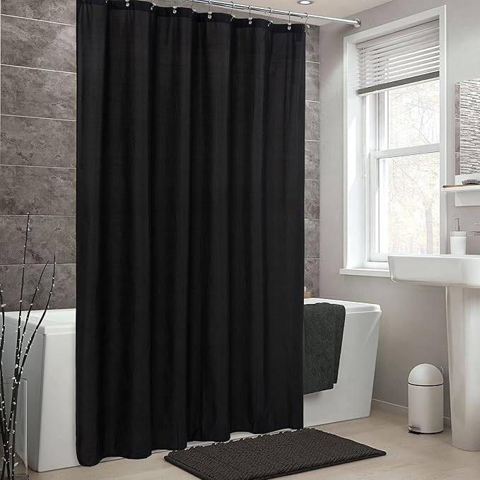 ALYVIA SPRING Stall Fabric Shower Curtain Liner Waterproof - Soft & Lightweight Long Stall Size Shower Curtain with Magnets, Machine Washable - 54x78, Black