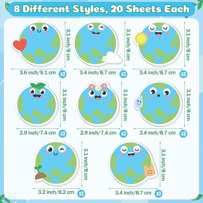 Xqumoi Earth Day Sticky Notes with Pen Gift Set - 24 Set Save The Planet Self Sticky Writing Memo Pads Ballpoint Pens with Mesh Bag Party Favors School Classroom Rewards Office Supplies