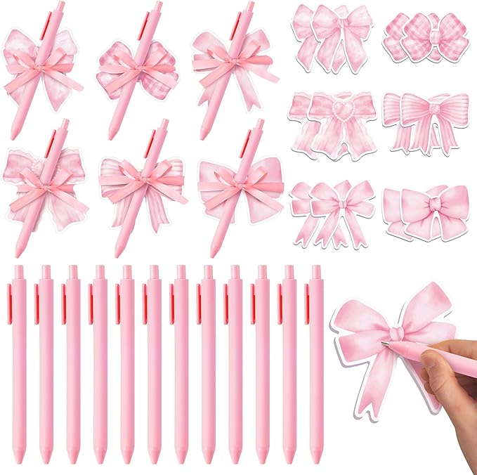Bright Colors Sticky Notes - 72 Pcs Pink Bow Super Sticky Notes Pens Ribbons Set Strong Adhesive Self-Stick Sticking Power Memo Note Pads Page Markers Office Products School Supplies