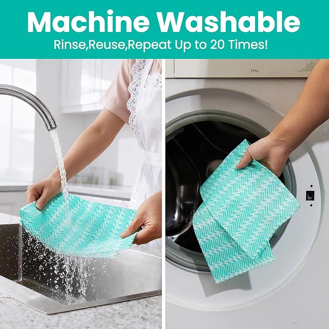 Reusable Cleaning Towels Reusable Cloths Dish Cloths, 50 Count Multi-Purpose Handy Towel, Disposabel Dry Kitchen Wipes, Durable, Absoebent, Dry Quickly, Green, Handi Wipe