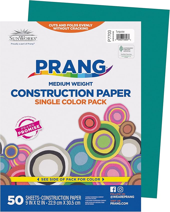 Prang (Formerly SunWorks) Construction Paper, Turquoise, 9" x 12", 50 Sheets