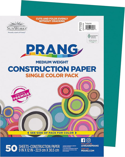 Prang (Formerly SunWorks) Construction Paper, Turquoise, 9" x 12", 50 Sheets