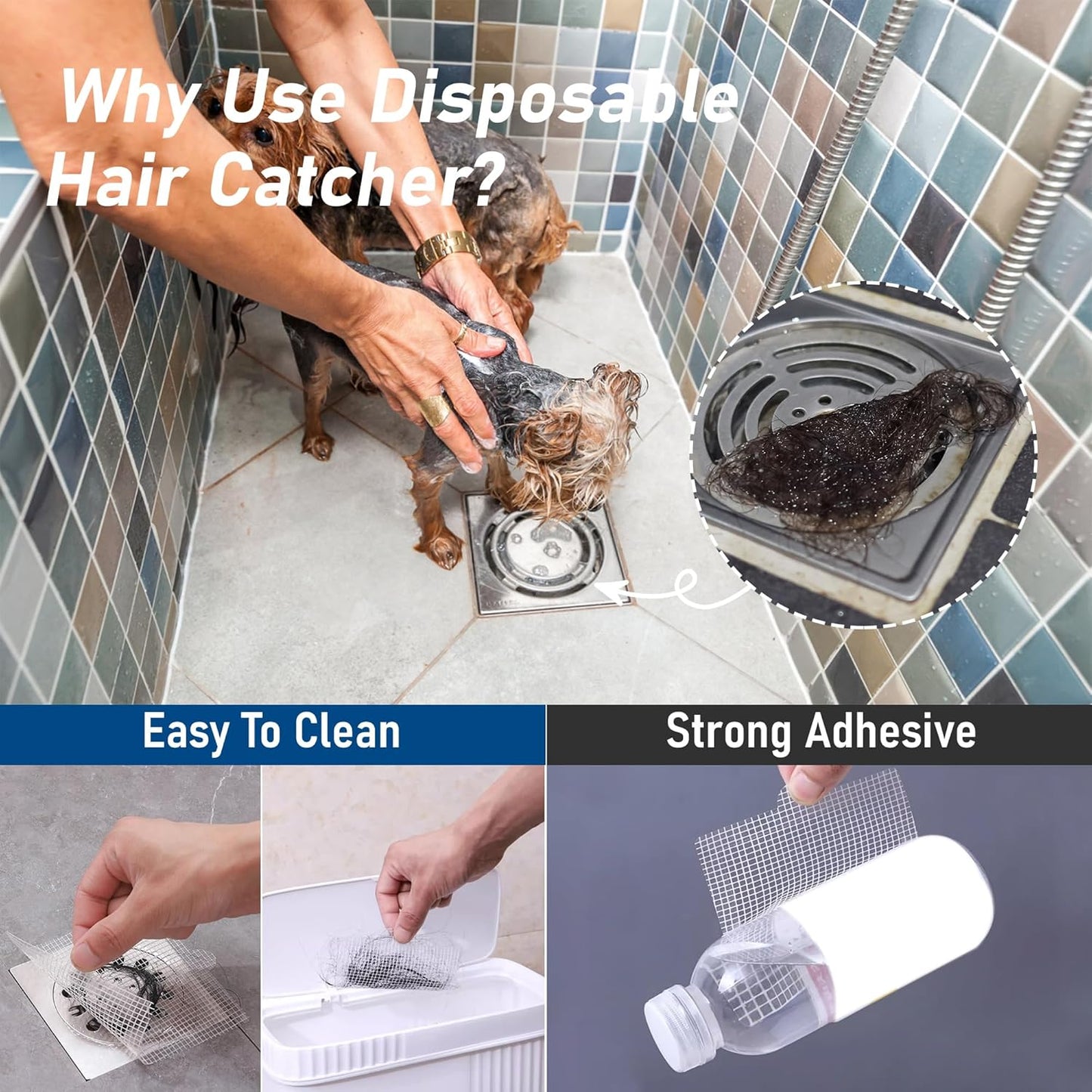 Disposable Hair Catcher Shower Drain Mesh Stickers, Hair Catchers for Shower, 50 Pack, 4.1 Inch - Square