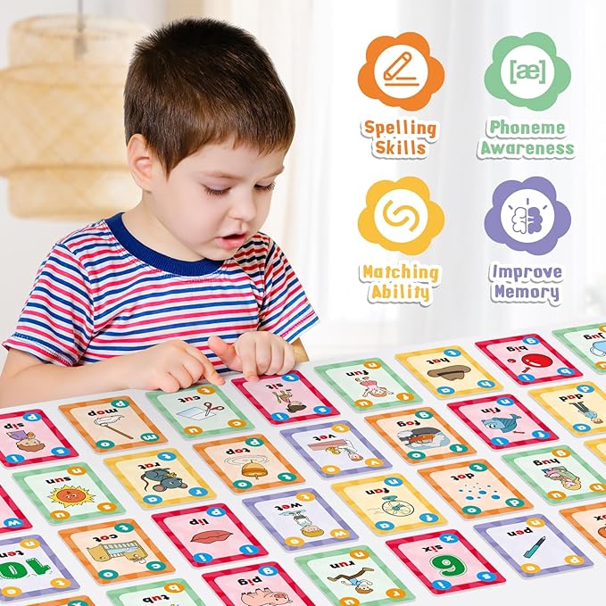 Torlam Phonics Games for Kids, CVC Word Games Learn to Read Spelling Reading Sight Word Flash Cards, Speech Therapy Toys Kindergarten Classroom Must Have Learning Activities Homeschool Supplies