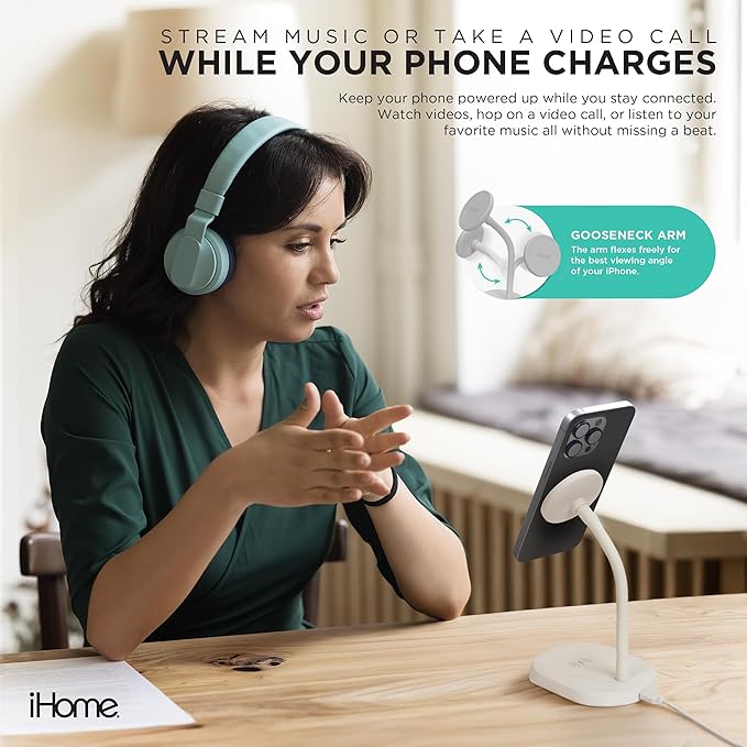 iHome Magnetic Charging Stand, 15W Wireless Charger for iPhone, Apple Watch & AirPods (2-in-1)
