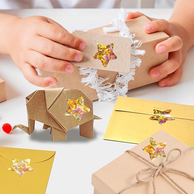 500 PCS Holographic Gold Star Stickers, Self Adhesive Metallic Glitter Foil Stickers Reflective Star Stickers Reward Behavior Chart Labels for Kids Students Teachers Supplies