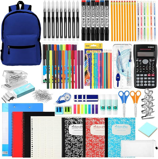 Gilprop 81 Pcs School Supply Kit with Backpack Back to School Supplies Bundle Bulk School Essentials for Elementary Middle High School Students Includes Folders Notebooks Pencils and More(Blue)