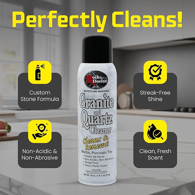 Rock Doctor Granite & Quartz Cleaner Spray 18 oz. Can, Cleans Tile, Marble, Kitchen Countertop, and Natural Stone Surfaces, Streak-Free Shine - Pack of 4