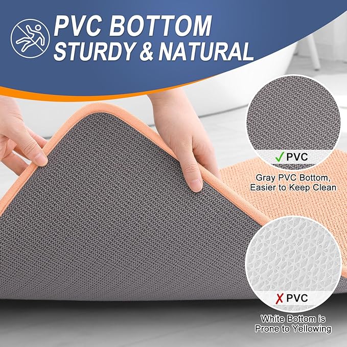 OLANLY Thick Memory Foam Bath Mat Rug 24x16, Extra Soft Absorbent Bathroom Rug, Quick Dry Bath Mats, Non-Slip, Machine Washable Carpet for Bathroom, Tub and Shower, Home Decor Accessories, Peach