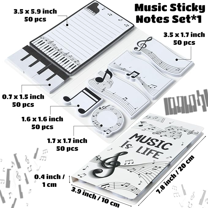 B1ykin Cute Sticky Notes Set - Music is Life Self-Stick Notes Pad, 550 Sheets Writing Memo Pages Sticky Notepad for Teacher Appreciation Gifts, School Office Party Favors Supplies (Musical Note)