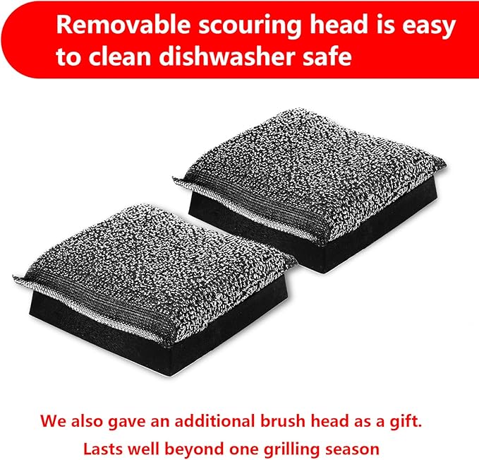 Bristle-Free Grill Brush with Replacement Head. Ultra Safe & Efficient Cleaner for Cast Iron and Stainless Steel Outdoor Grills.Gifts for Men/Dad